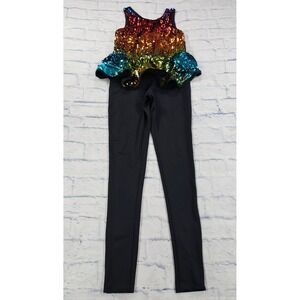 Weissman Rainbow Sequin Dance Unitard SIZE XLC Multicolor Peplum Skirt 10576